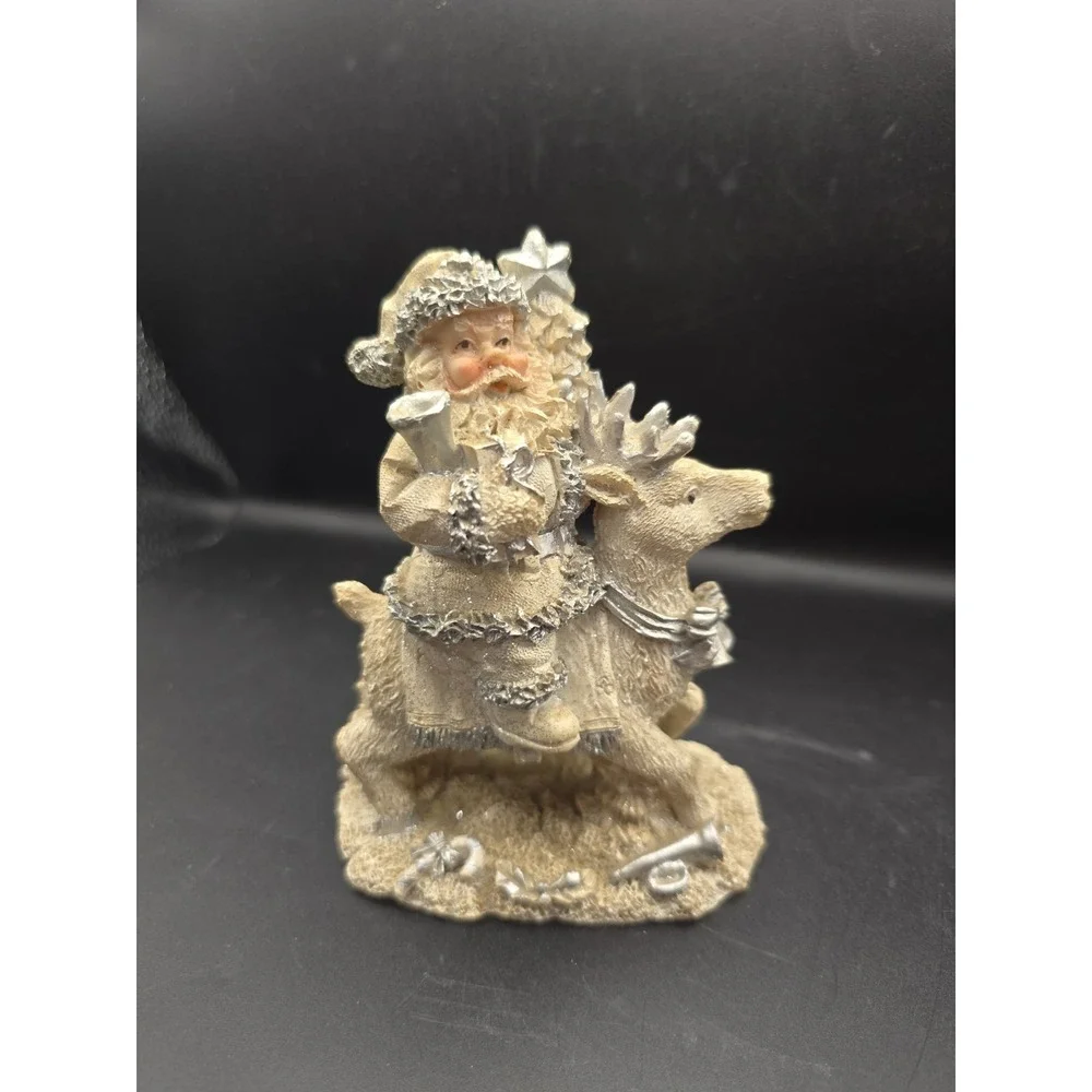 Santa On A Deer Beautiful Shimmering Silver White Cornerstone Creations